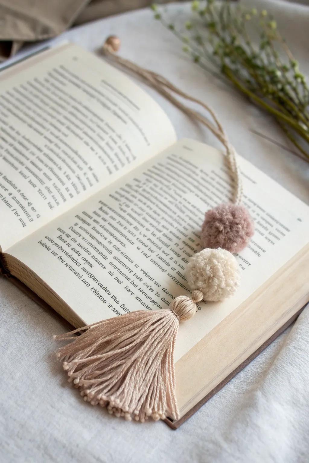Amplify your reading pleasure with a trace of handmade allure. #PomPomBookmark #ScandiBohoStyle
