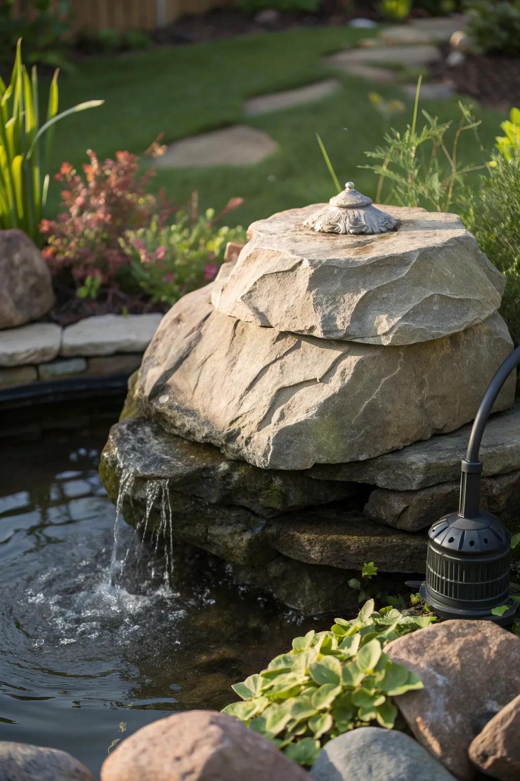 Effortlessly uniting nature and function with elegance: Unveiling the ultimate pond pump camouflage.