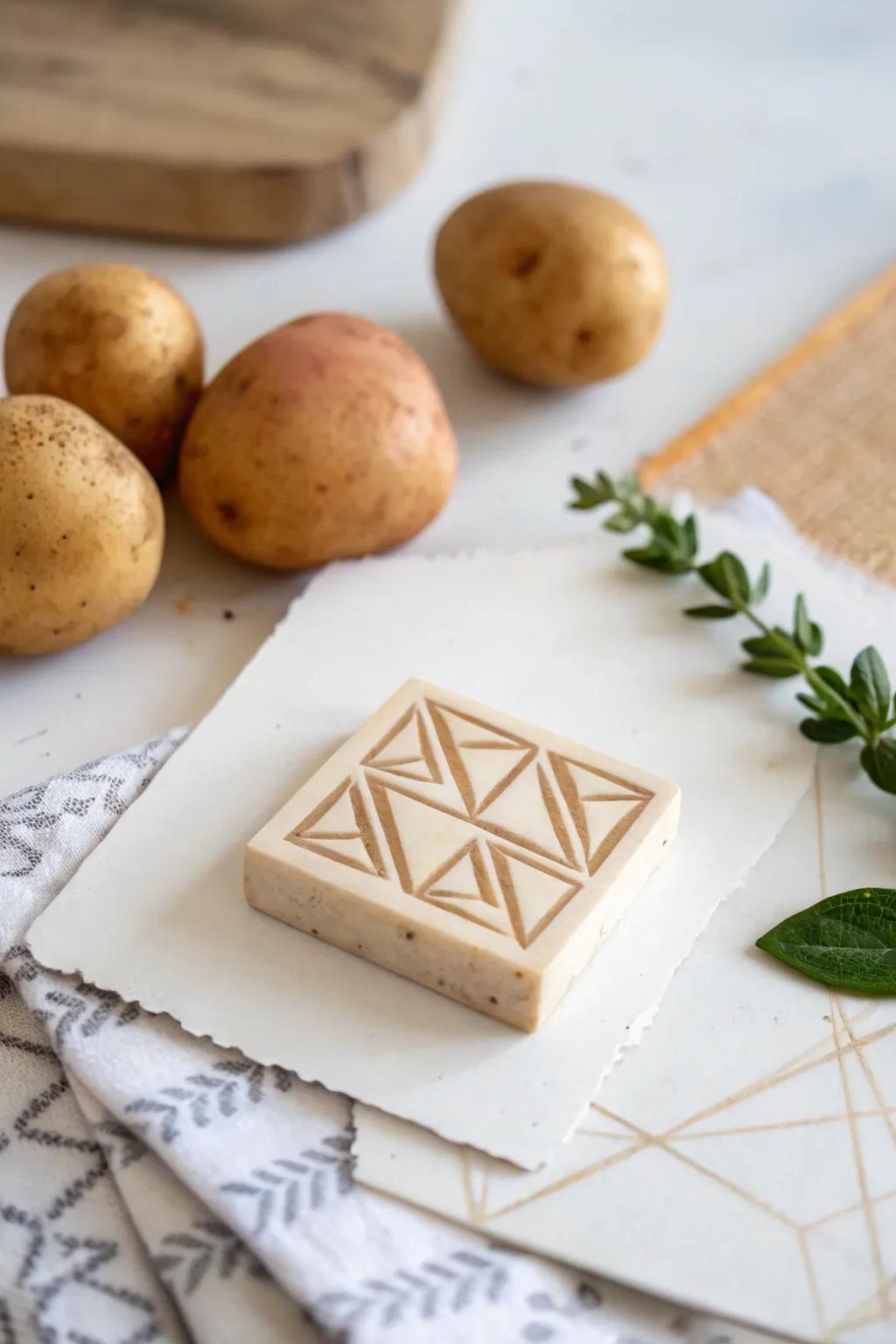 Forge your minimalist work of art utilizing do-it-yourself geometrical potato stamps!