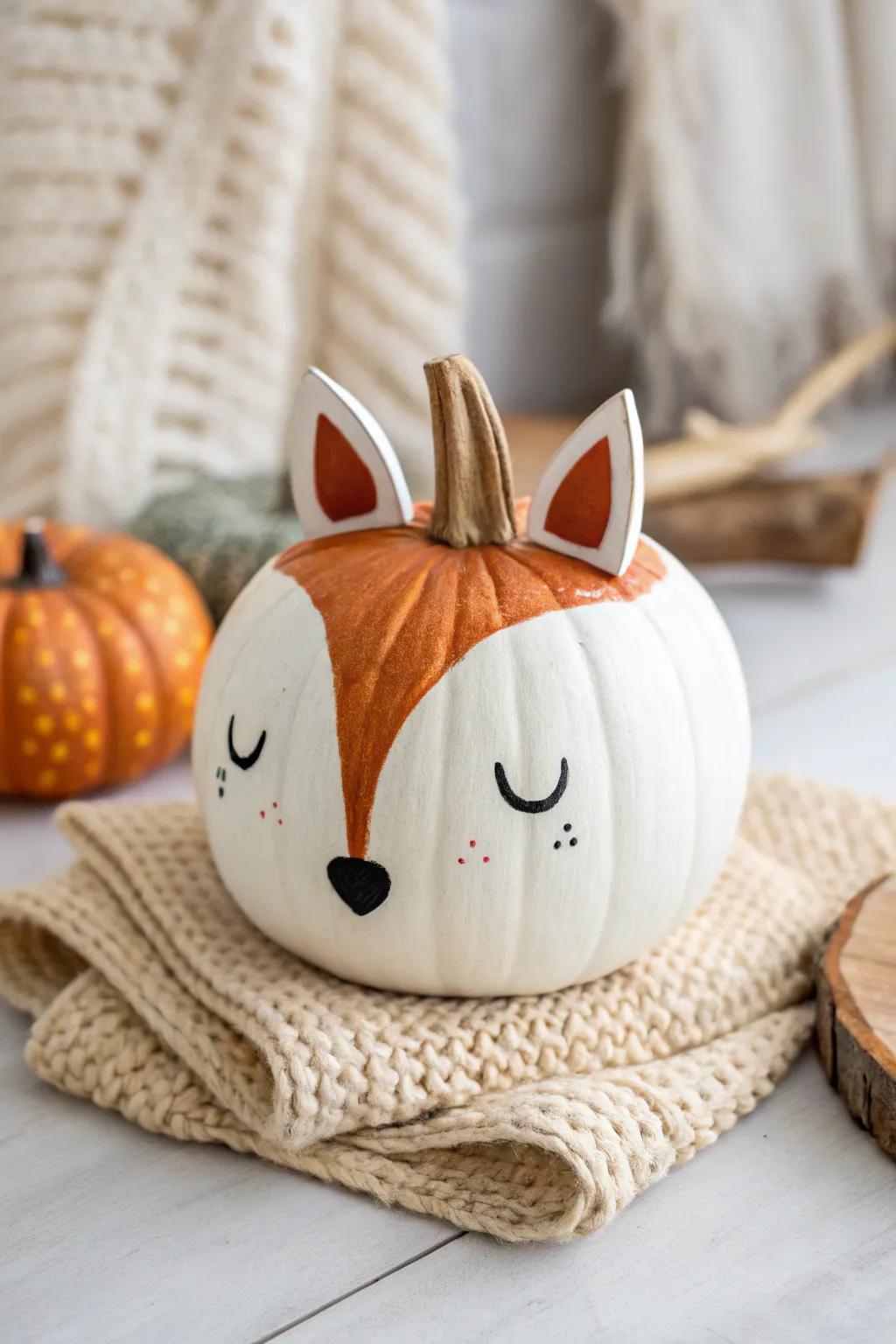 Welcome autumn with this charming fox-face gourd, combining minimalist design with a whimsical trace.