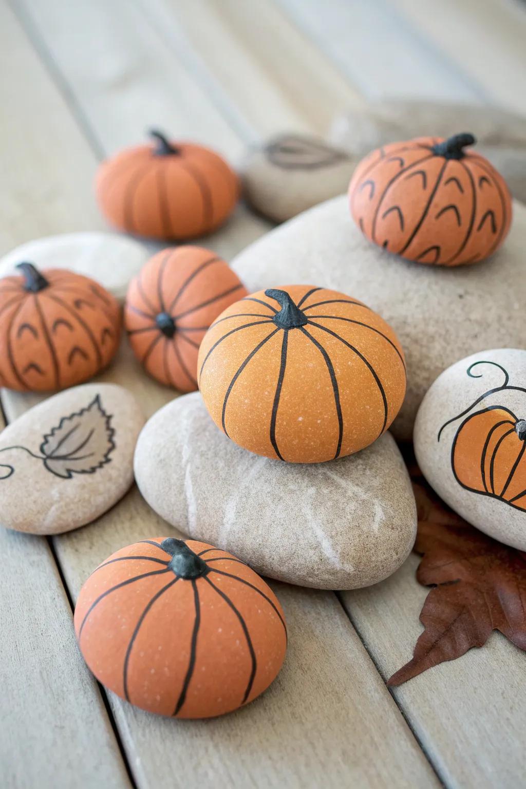 Fashion your own snug nook with an endearing miniature gourd garden of painted stones.