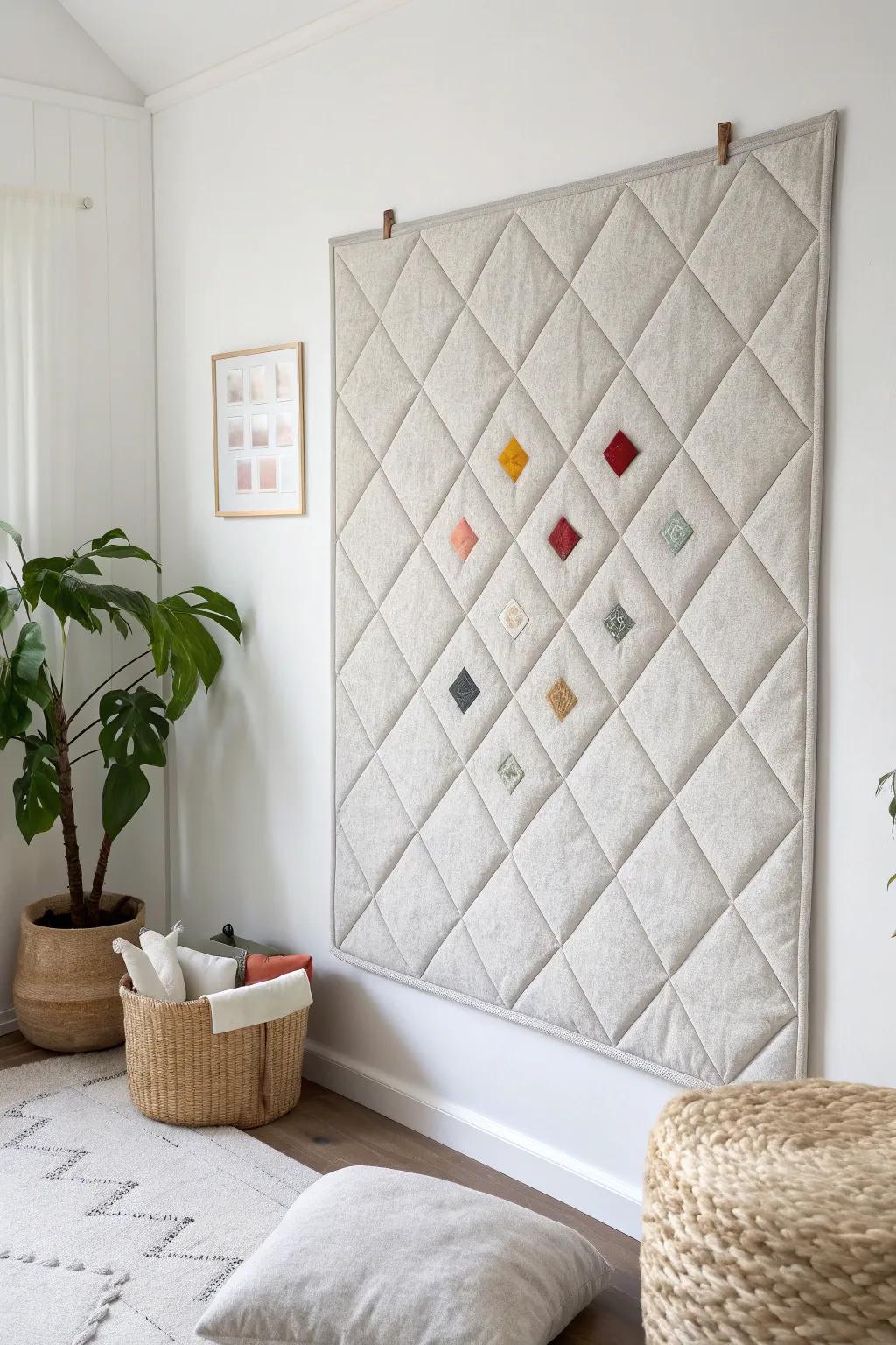 Enhance your quilt area with a sleek and elegant felt acoustic panel, merging practicality with Scandinavian minimalism and Boho charm.