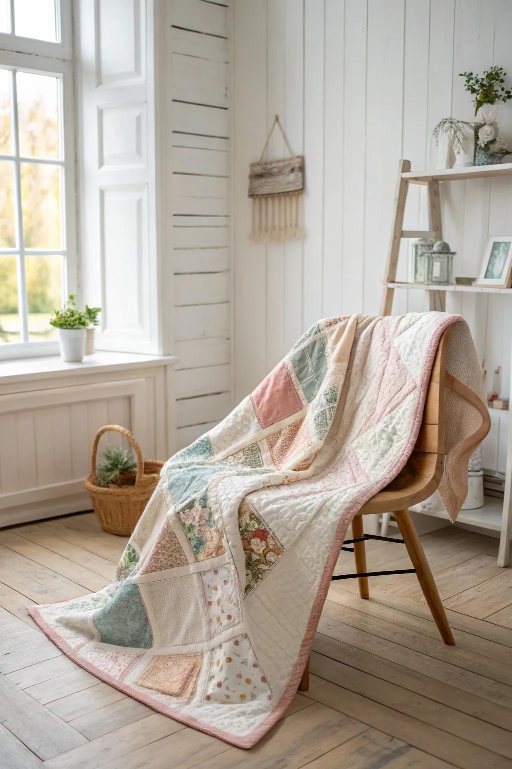 Delight in the allure of handcrafted refinement with this unique patchwork quilt, bestowing an element of warmth and individuality upon your minimalist abode.