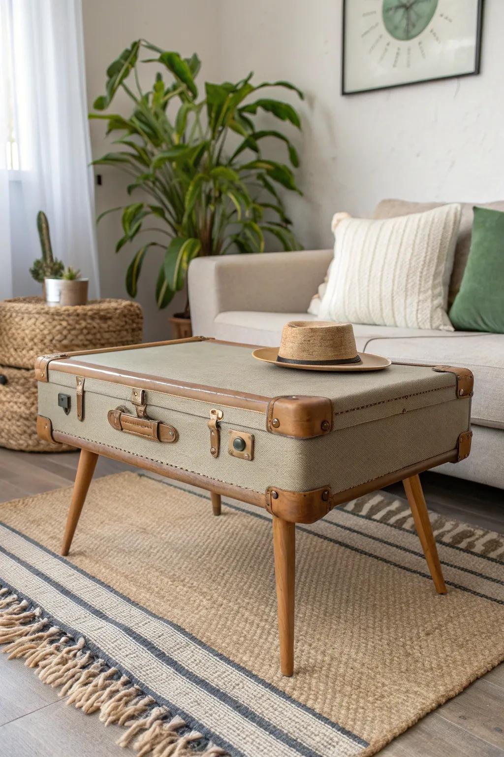 Revamp your domestic sphere with this alluring retro valise coffee table—a convergence of annals and contemporary minimalism.