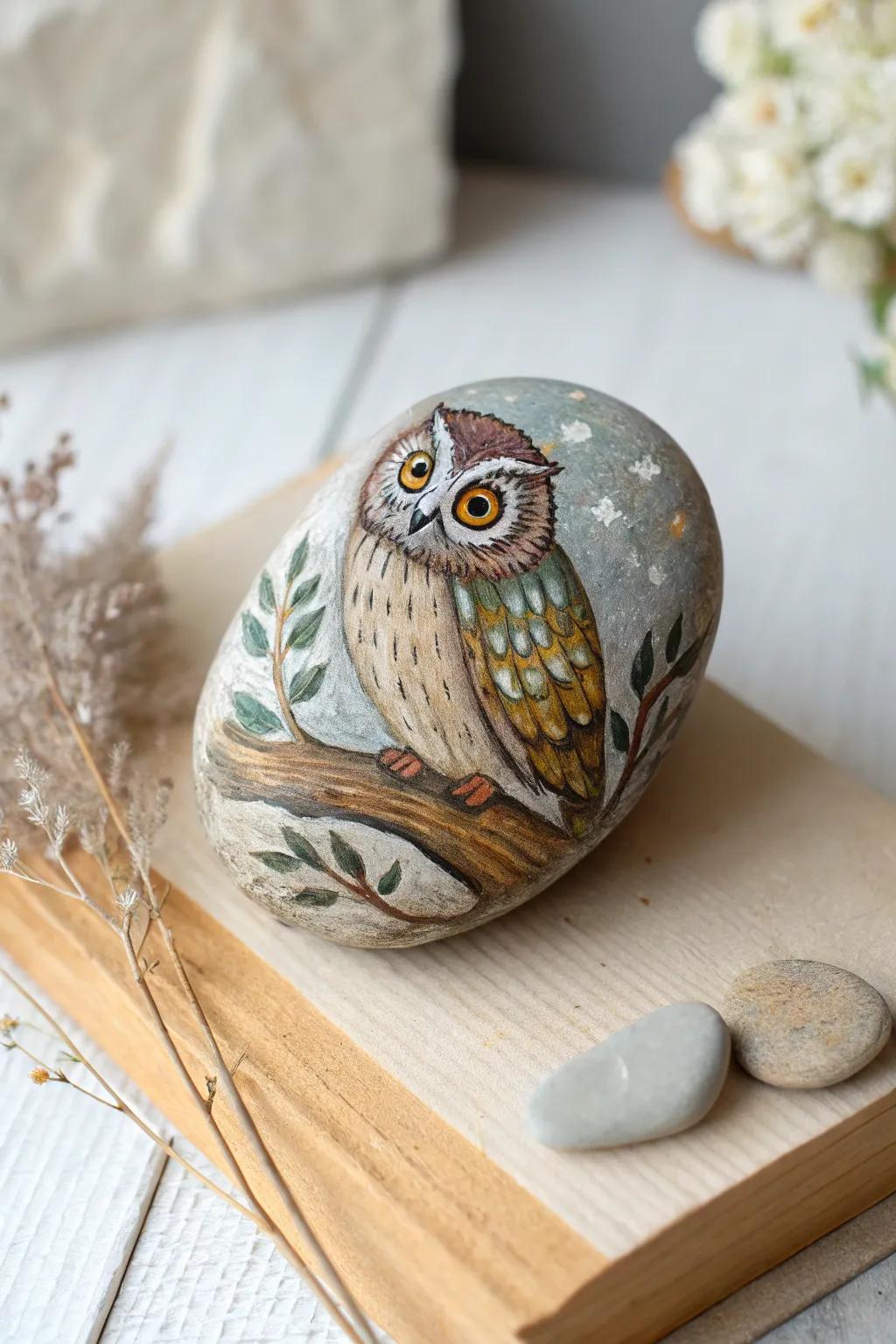 Bring nature to life with this delightful owl rock art – a wonderful gift for the animal enthusiast in your world!
