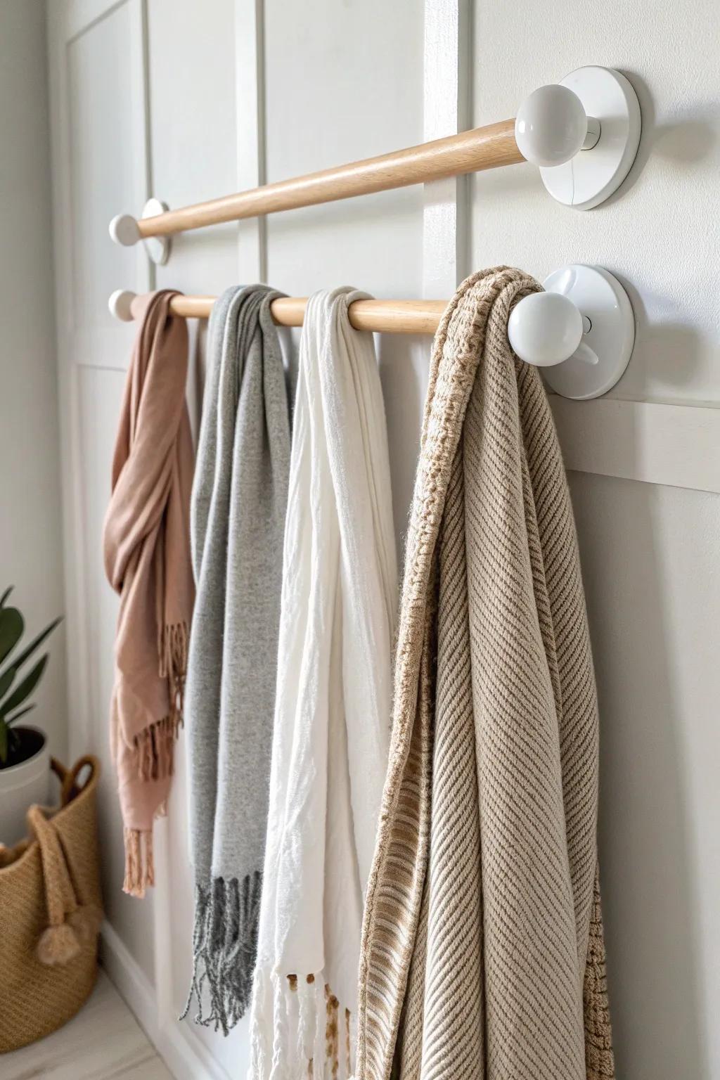 Transform your space with this chic DIY scarf hanger—where simplicity meets style! ✨ #ScandinavianMinimalism #BohoChic