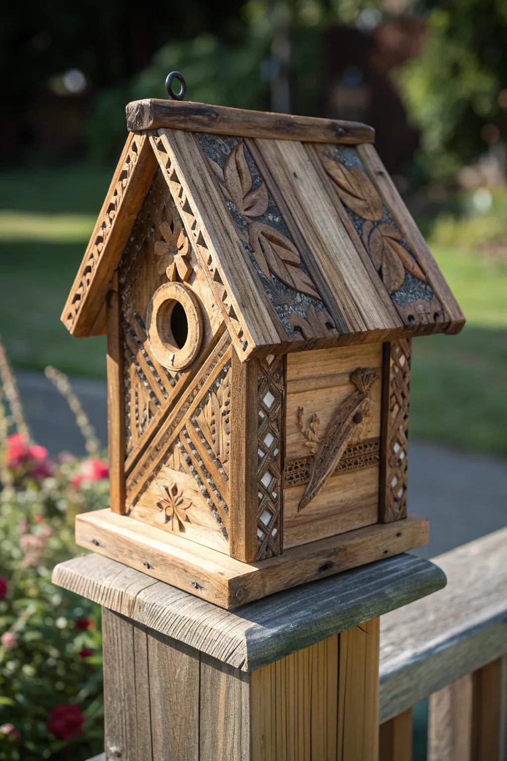 Invite nature into your home with this crafted birdhouse, an ideal fusion of beauty and practicality.