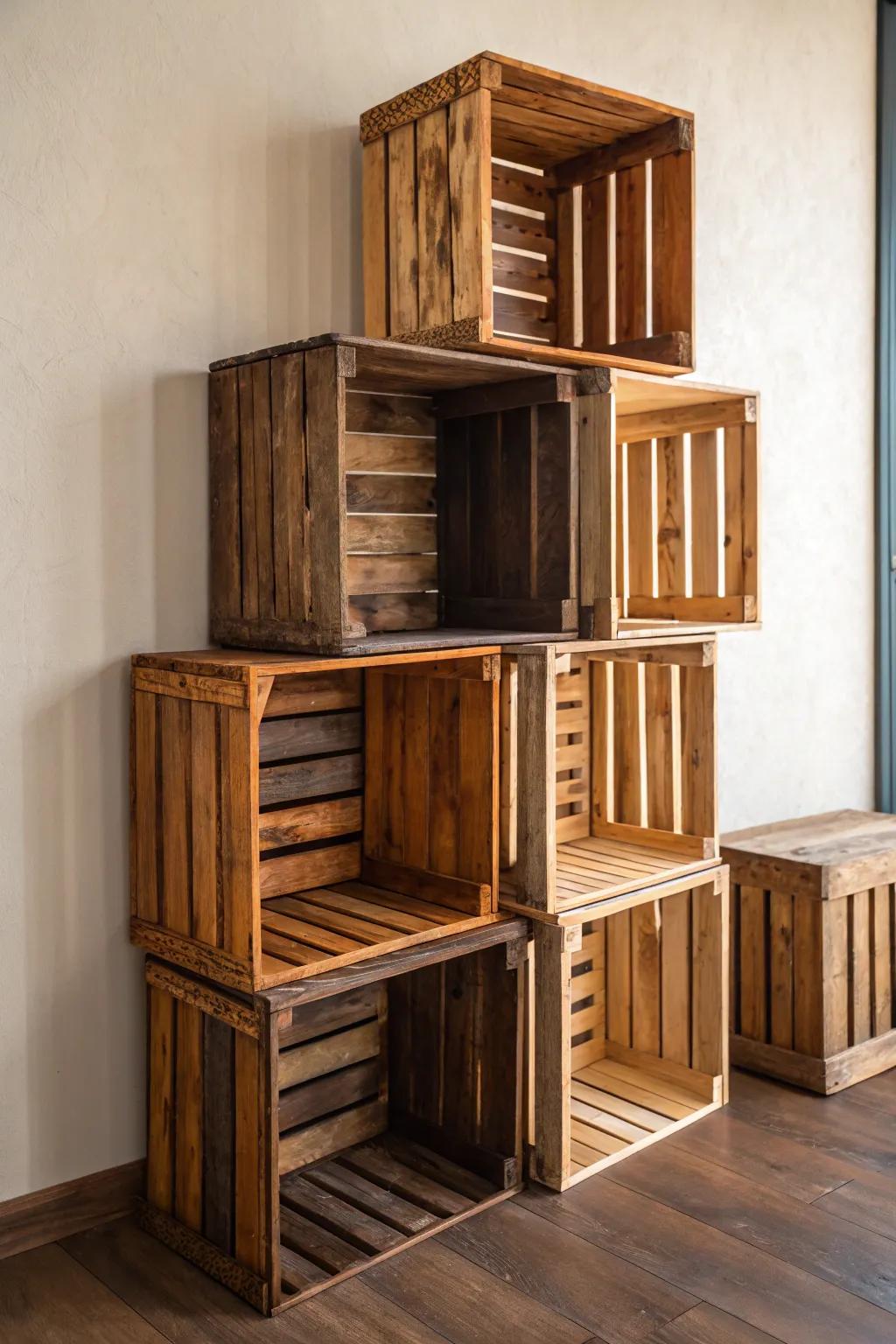 Revamp your dwelling with this countryside-inspired crate bookshelf—where artistry intertwines with ingenuity.