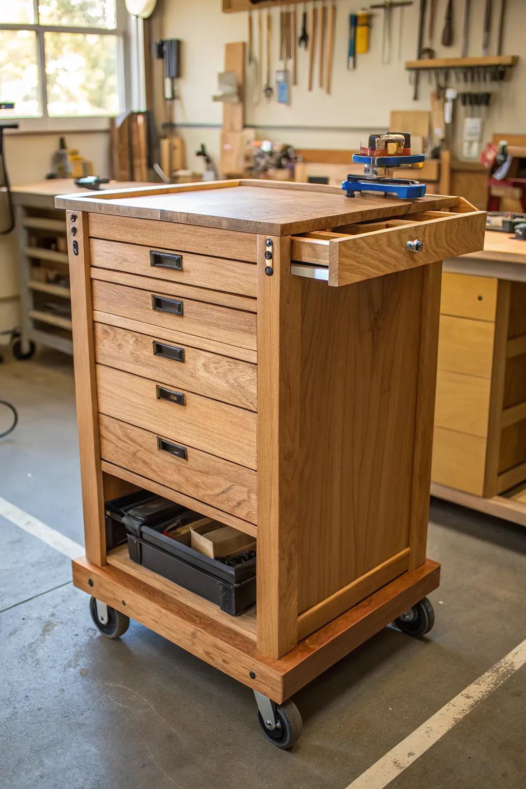 Transform your workspace with this refined movable crafting station—designed for versatility and elegance.