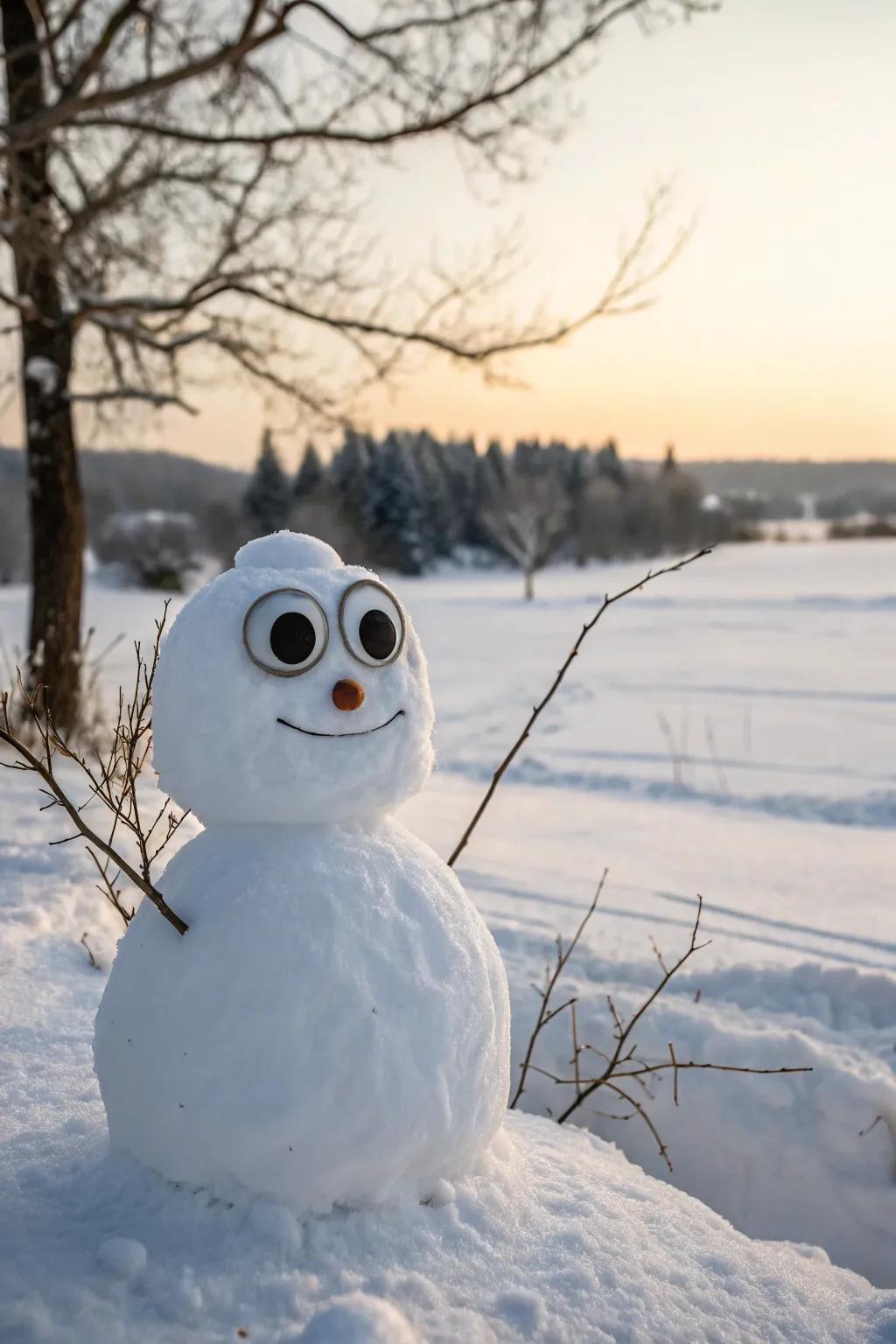 Infuse a playful spirit into your snowman using oversized animated lookers for an amusing and captivating winter figure!
