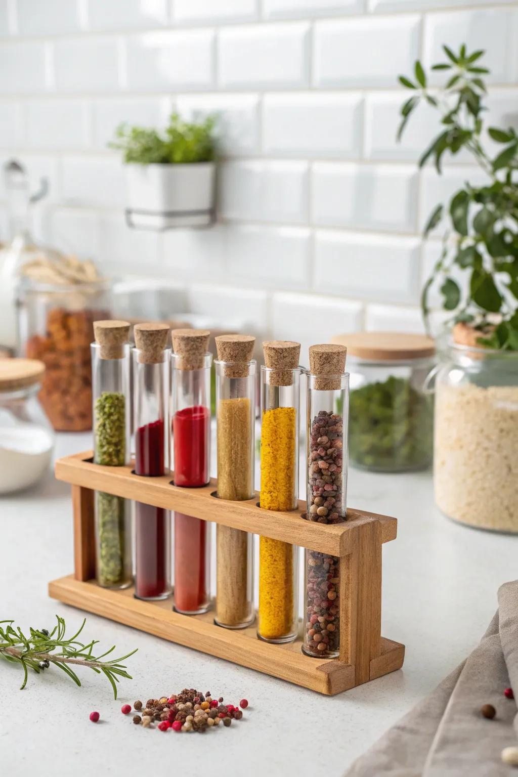 Transform your cooking area into a seasoning laboratory with this elegant laboratory tube seasoning holder - simplicity combines with inventiveness in cooking artistry.