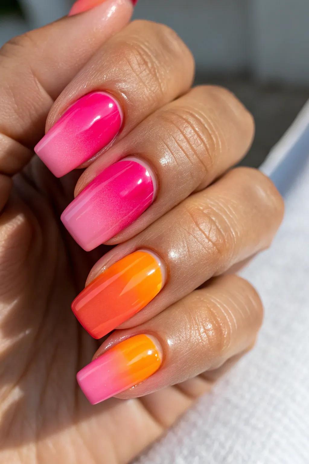 Delight in the artistry of ombre with a square nail design inspired by the tranquil colors of a sunset.