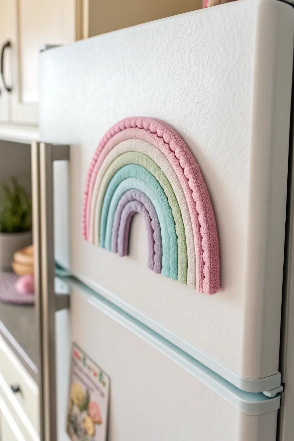 Illuminate your area with a soupçon of handcrafted bliss: a minimalist felt spectrum magnet for an ethereal St. Patrick's Day atmosphere.