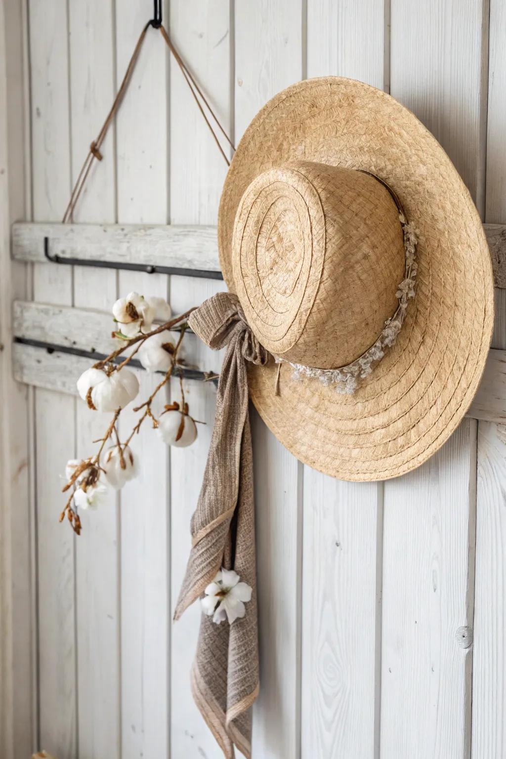 Embrace Homespun Farmhouse Appeal with this Understated yet Striking Straw Bonnet Garland.