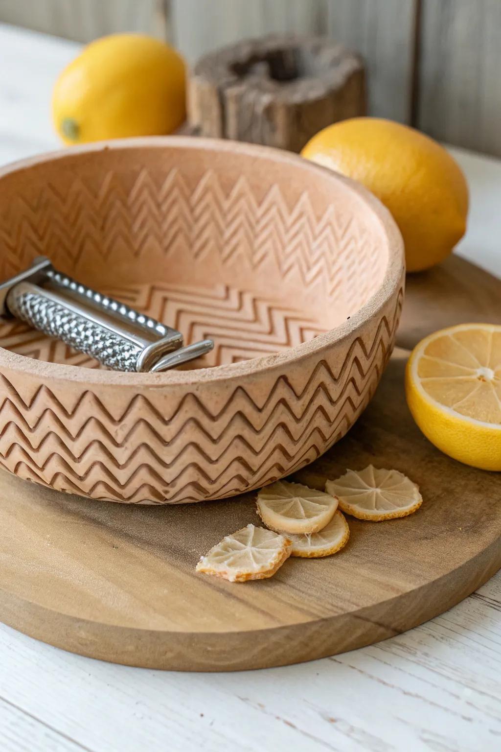 Transform everyday instruments into artistic textures: Uncover the allure in straightforwardness through this crisscross clay design.