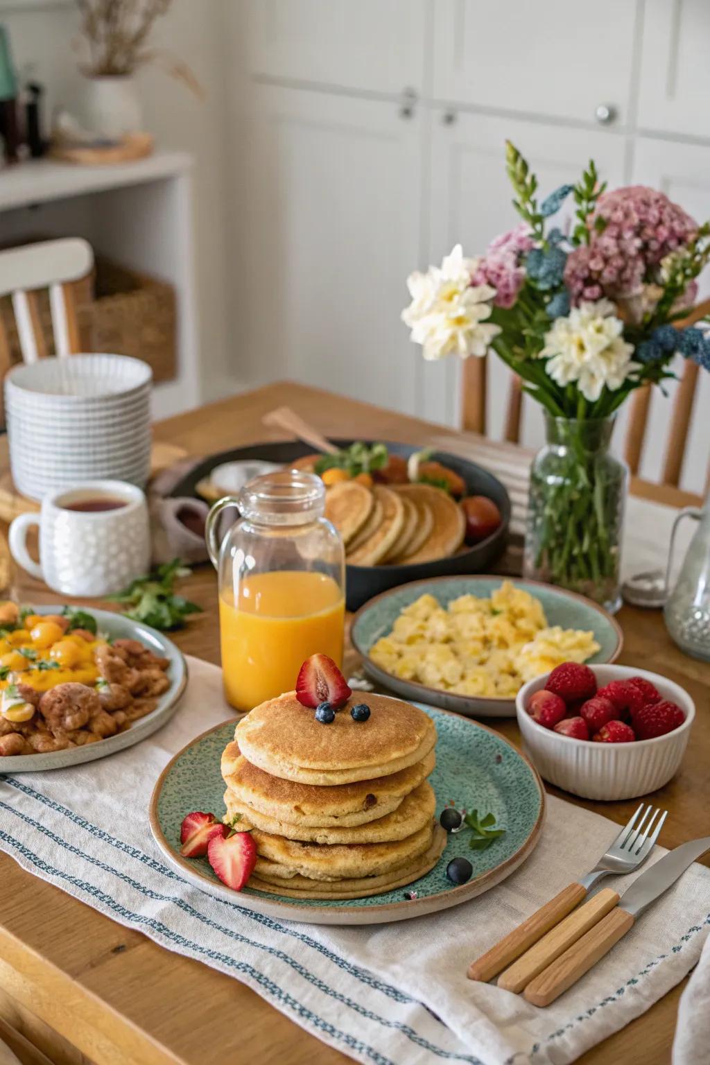 Appreciate the ease of morning repast at the dinner arrangement.