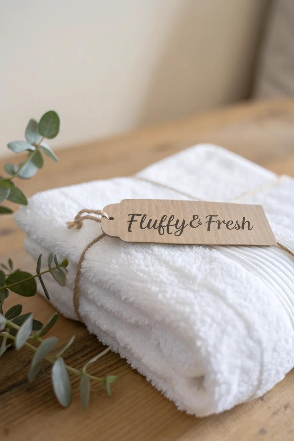 Add a personal element to your towel gifts with exquisitely crafted labels. #MinimalistElegance