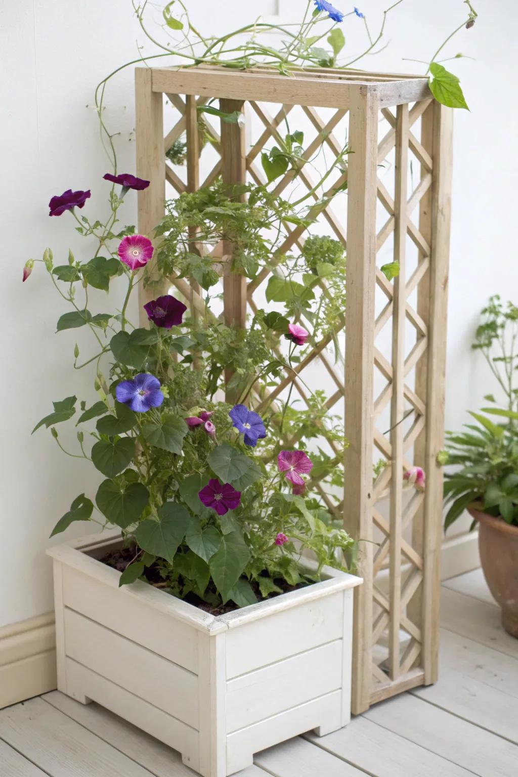Elevate your area with a tapestry of vibrant scaling florals on a minimalist trellis.