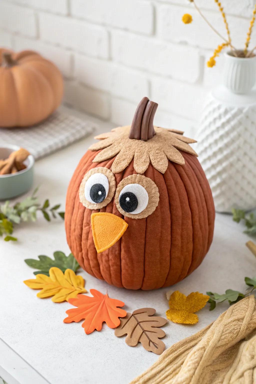 Introduce a spirited element to your autumnal ornamentation with this delightful three-dimensional turkey pumpkin etching!