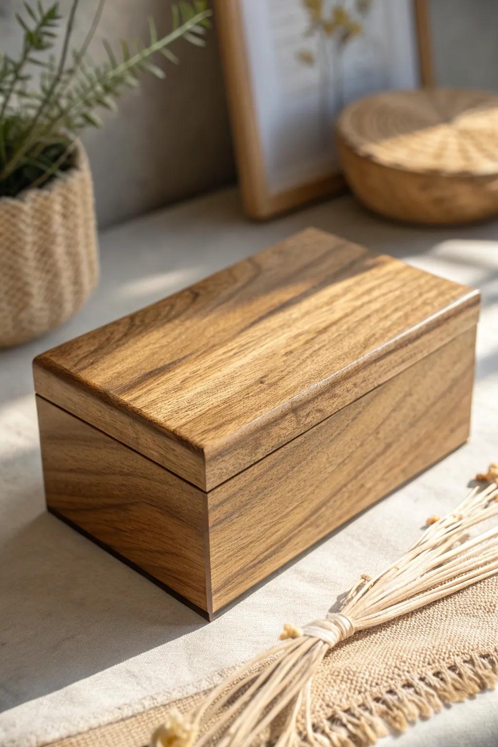 Cherish the charm of innate grain with this understated wooden box aesthetic.