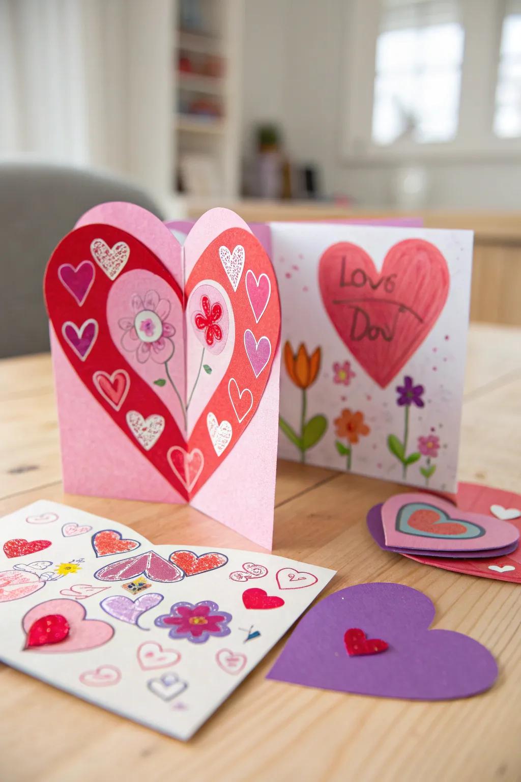 A charming display of preschool creativity: Handmade Valentine card with a minimalist, Boho flair.