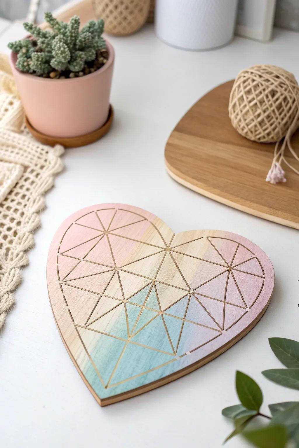 Unveil the allure of gradients in this handcrafted geometric heart—where purity meets artistic flair.