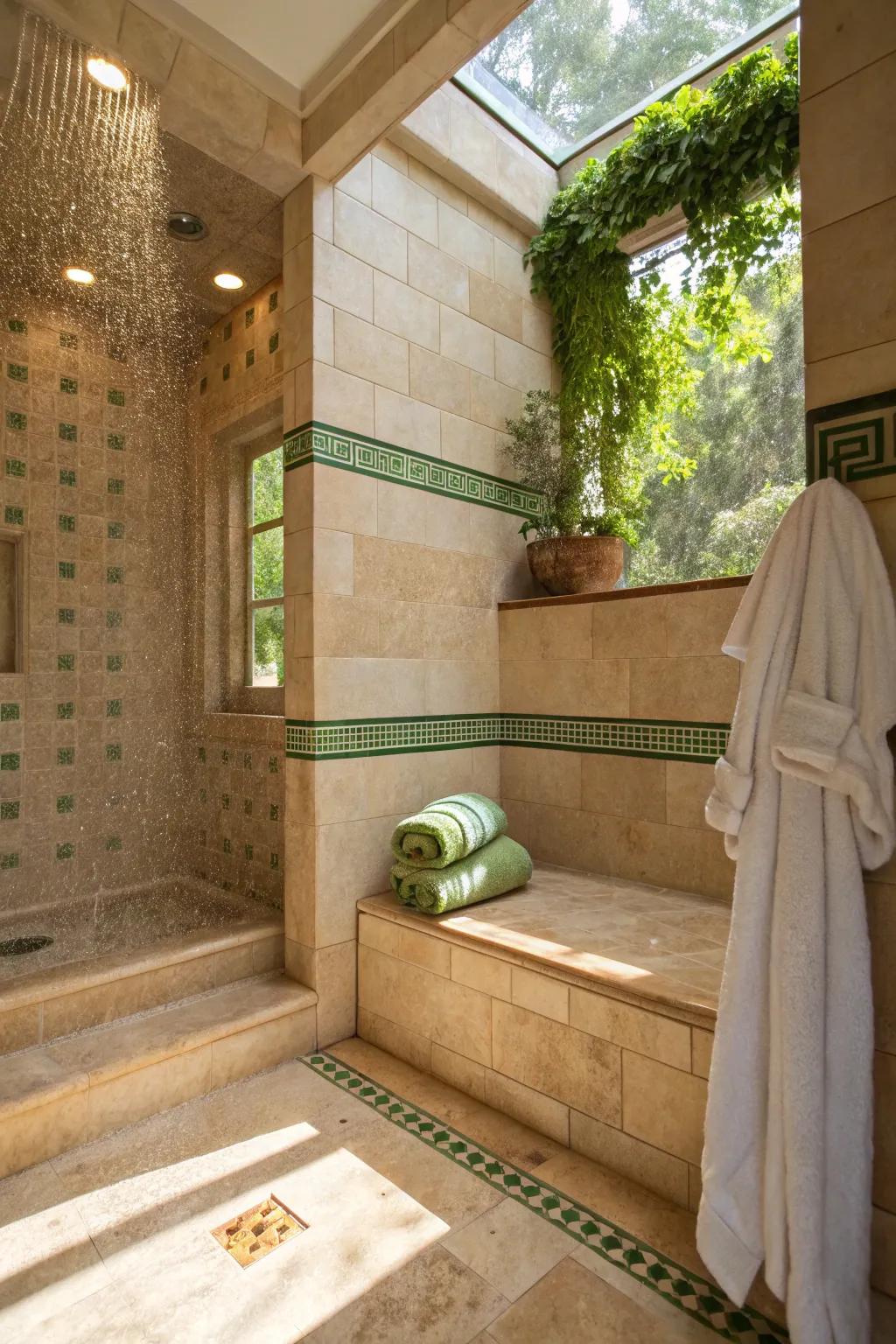 Natural hues create a serene and classic backdrop in your steam shower.