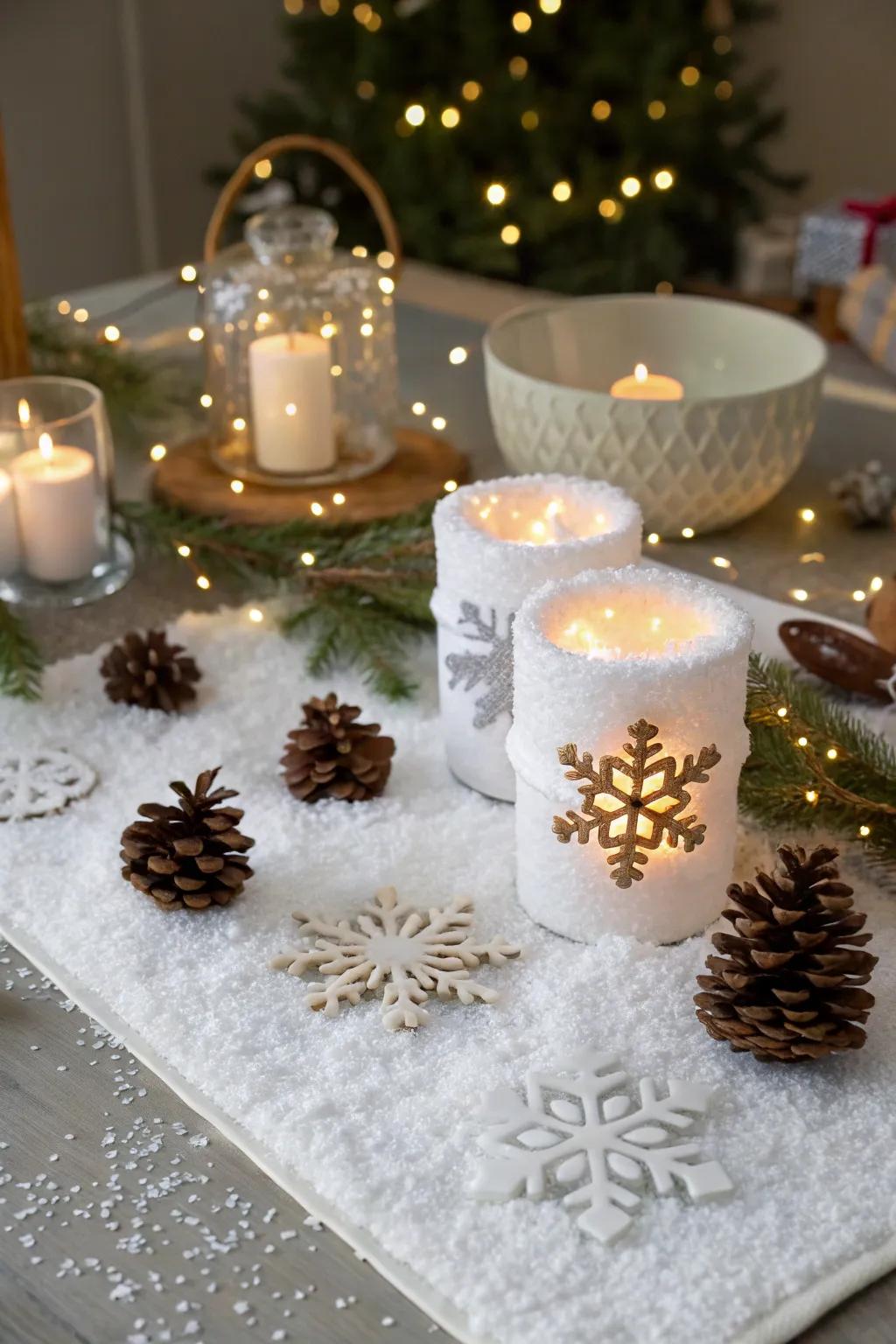 Elevate your winter decor with artful sprinkles of faux snow.