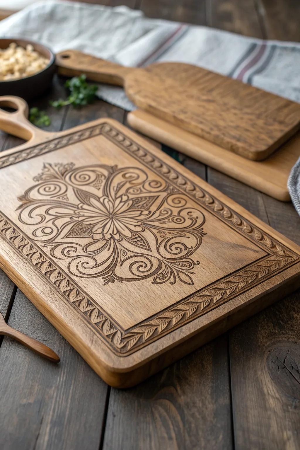 Transform your kitchen with the enduring elegance of an etched slicing board.
