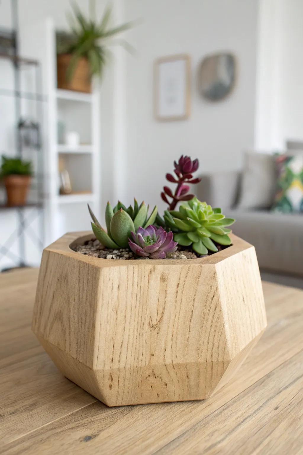 Elevate your greenery with these striking wooden greenery pots, a seamless blend of rustic charm and contemporary design.