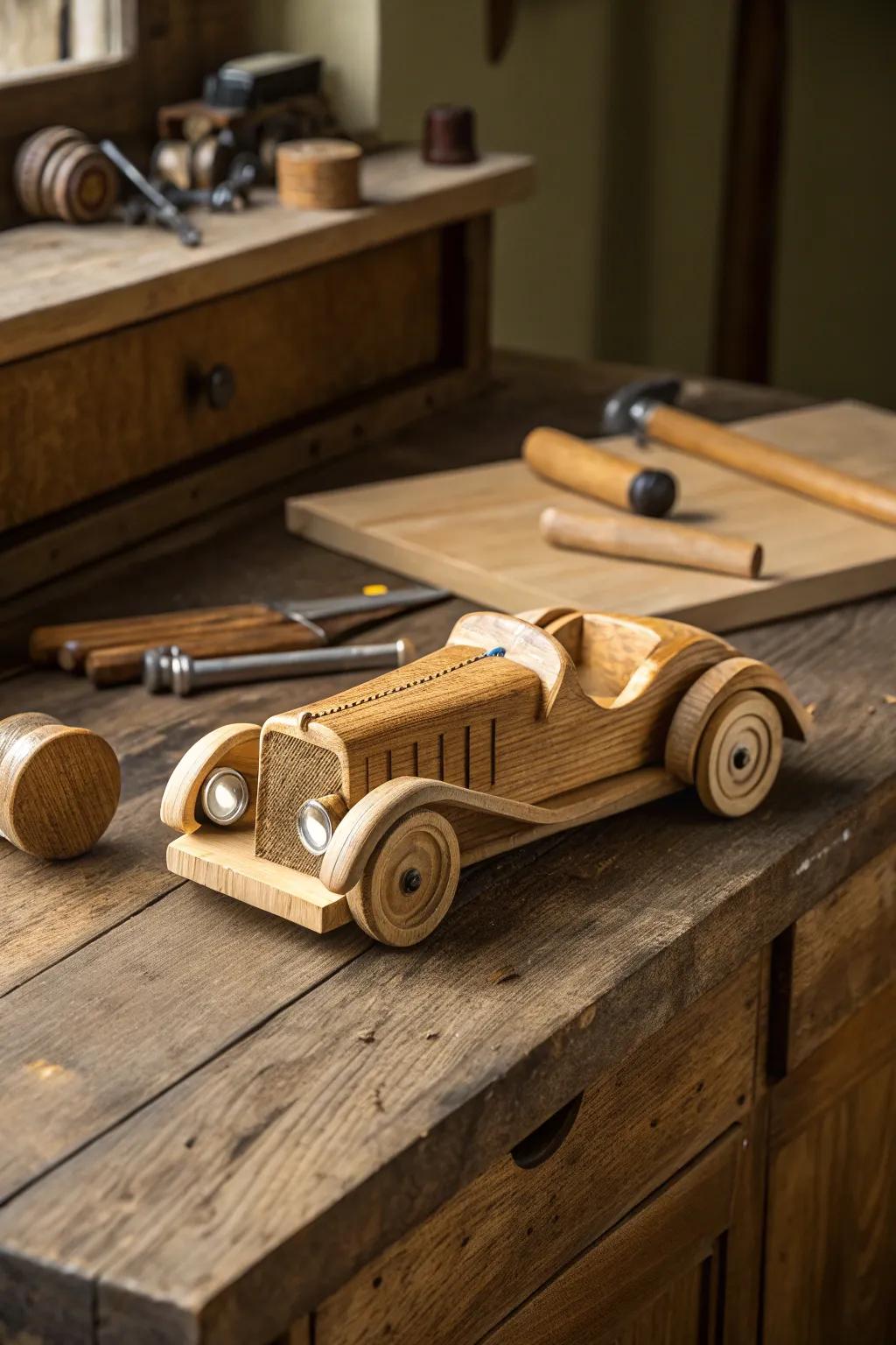 Celebrate the skill of craftsmanship with this striking handmade wooden toy car—where heritage and creativity come together.