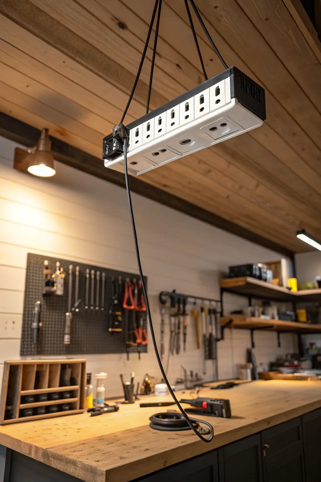 Transform your workspace with ceiling-mounted power solutions for a clutter-free workbench.