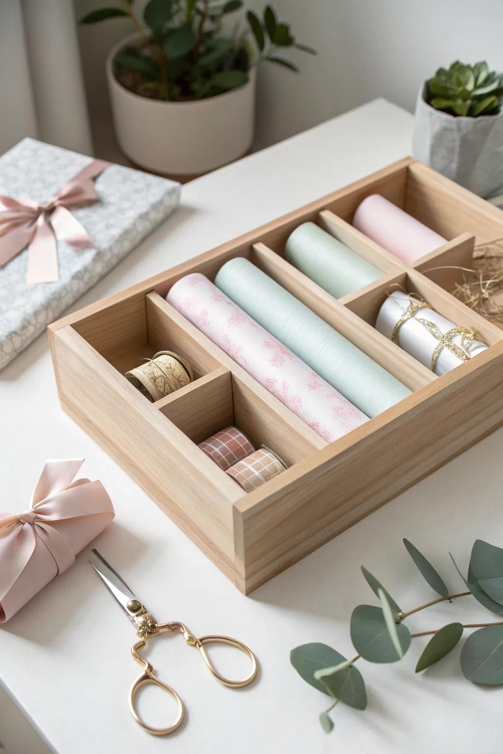Elevate your gift-wrapping station with this stylish, multi-purpose holding bin, ideal for arranging all your must-haves in style!