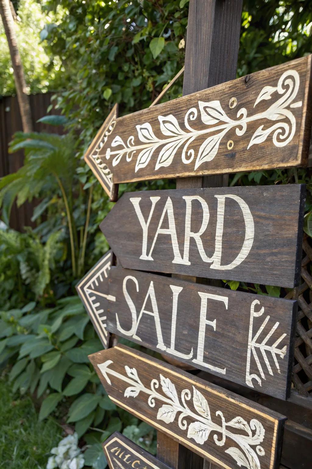 Navigate your path to hidden treasures with our artisanal garage sale marker.