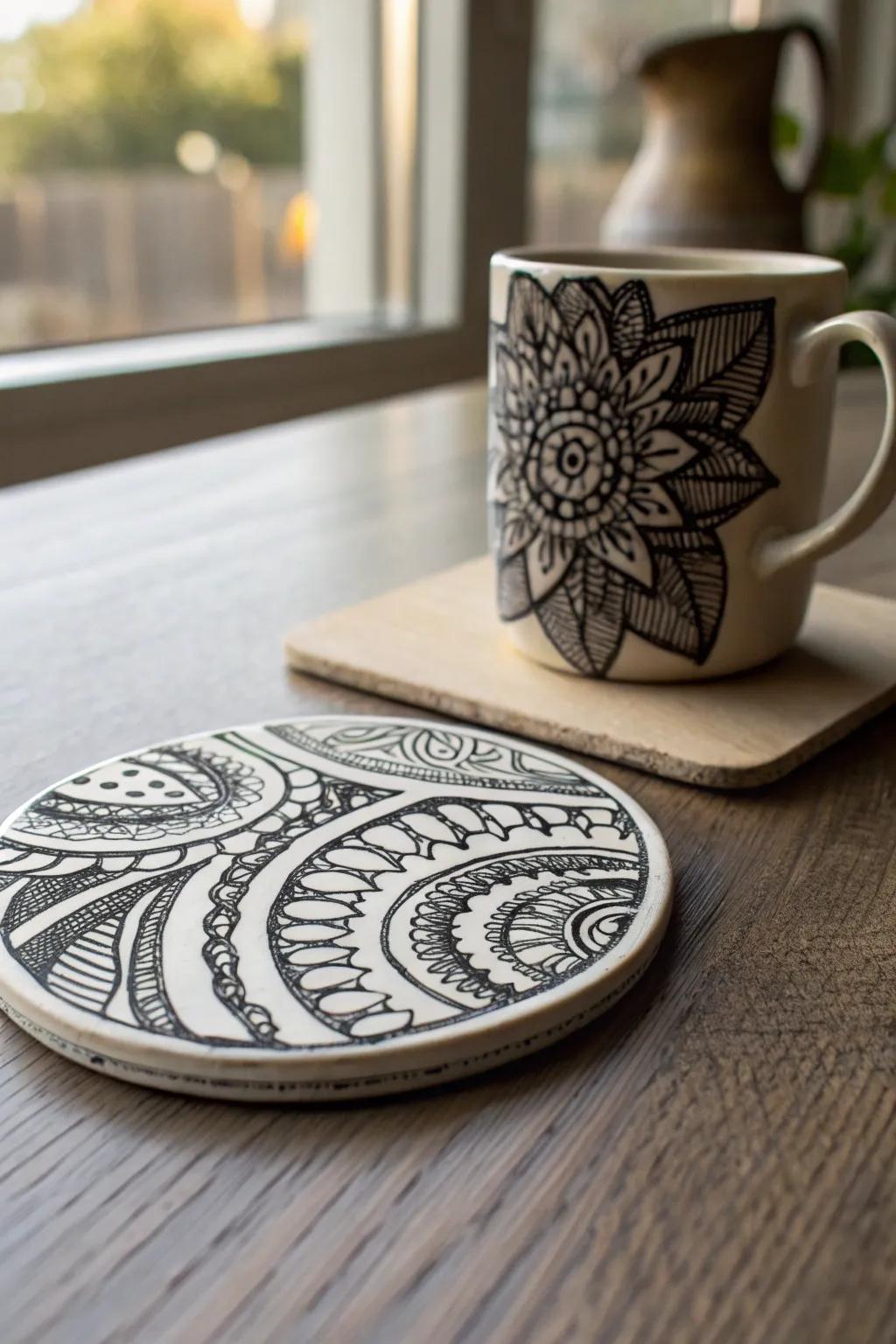 Transform your coffee rituals with handcrafted zentangle drink mats – where artistic expression enhances daily sophistication.