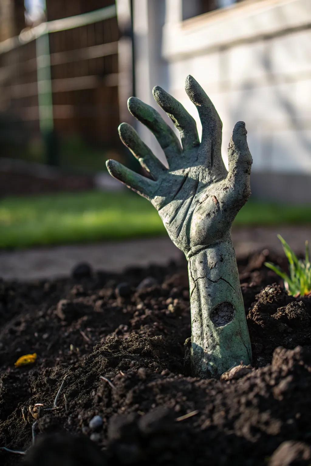 Invigorate your garden with hand-sculpted zombie hands – a breathtaking homage to the apocalypse.