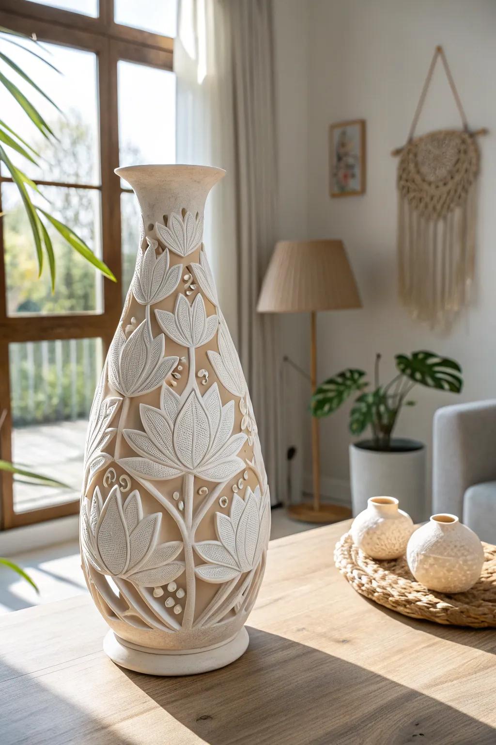 Introduce a whisper of serene grace to any area with this superb 3D printed botanical vase.