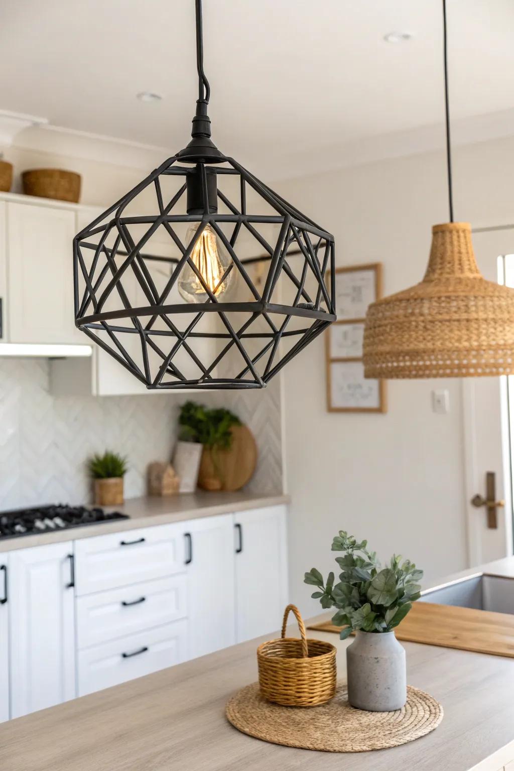 Elevate your kitchen's style with stunning angled suspended lighting.