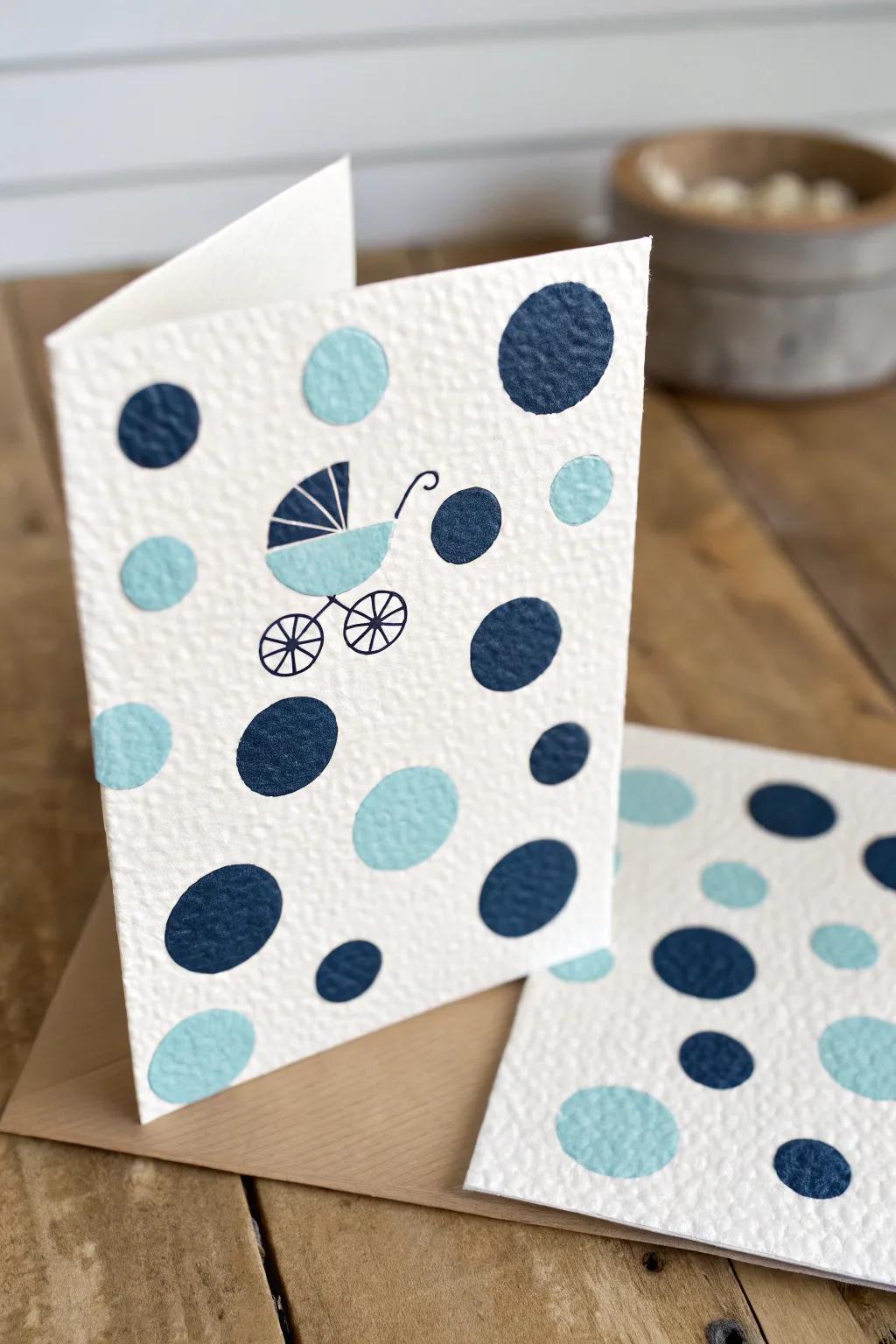 Add a dash of cheer with striking speckles, resulting in a stylish baby boy card.