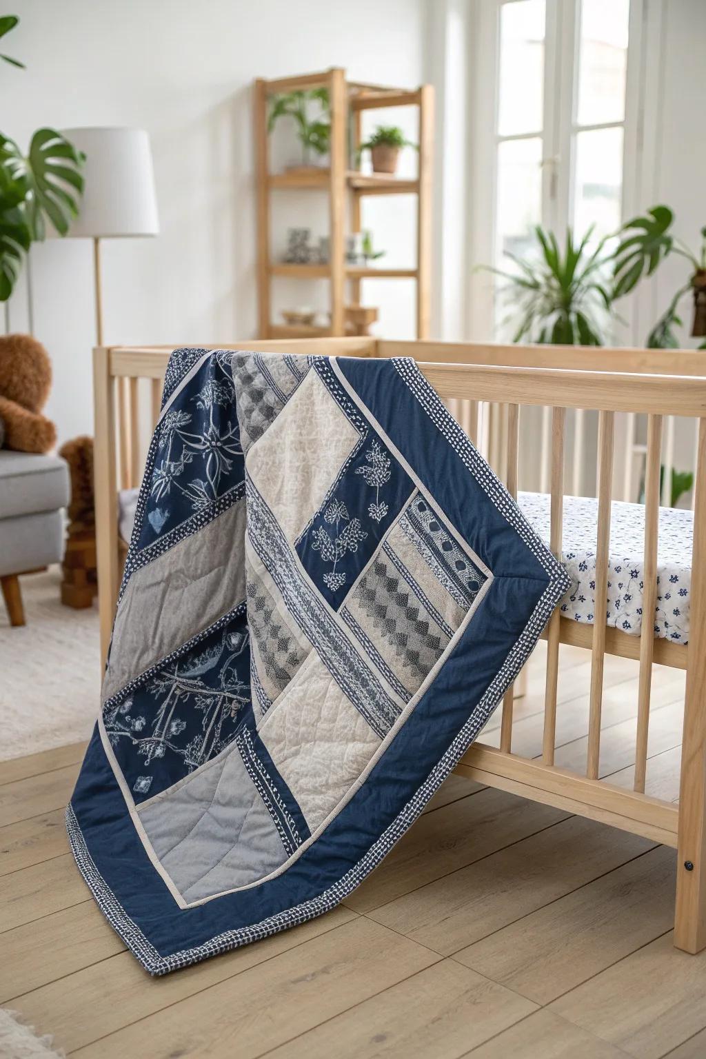 Envelop your little one in tranquility with this Azure Serenity Dream quilt, where enduring design converges with cozy comfort.