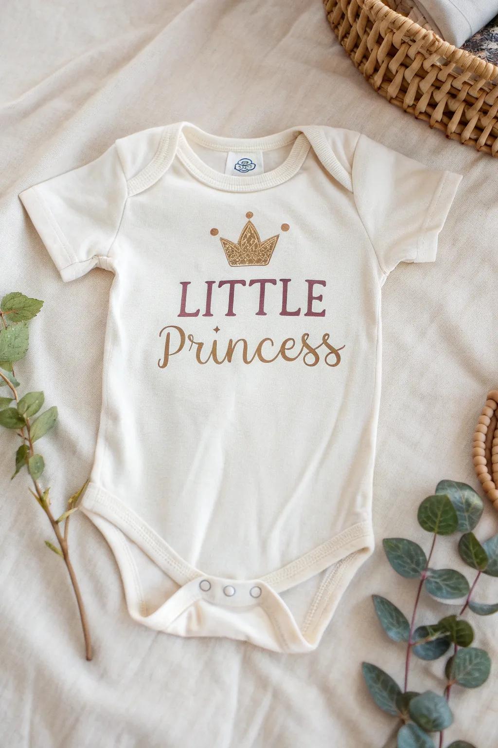 For the young girls who rule all: a 'Miniature Duchess' onesie that shimmers with allure and skill.
