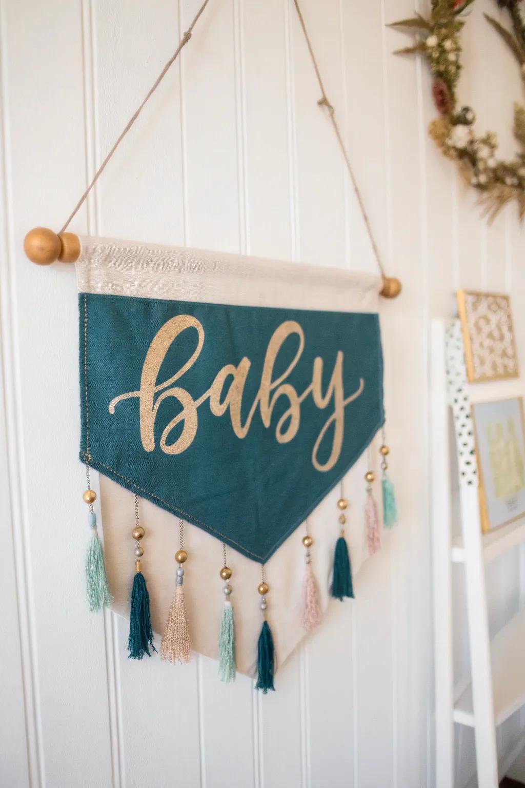 Infuse a delightful and individualized element to your baby shower through a handcrafted banner that harmonizes Scandinavian minimalism with Boho chic.