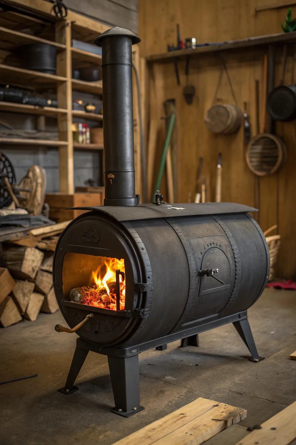Unleash warmth and utility through the artistry inherent in a recumbent cask heater.