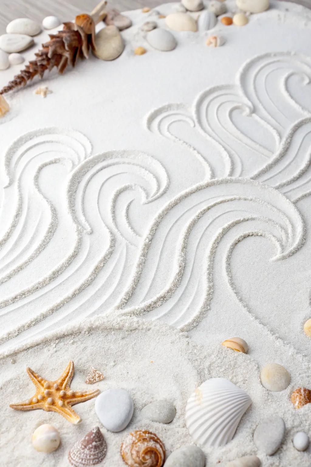 Embrace the rhythm of the sea with this refined ocean wave sand representation. 🌊✨ #BeachArt #MinimalistBeauty