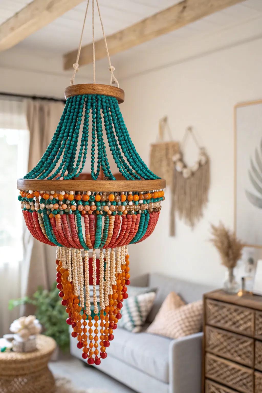 Brighten your space with a touch of refinement – fashion a beaded pendant lamp that intermingles minimalist design with bohemian flair.