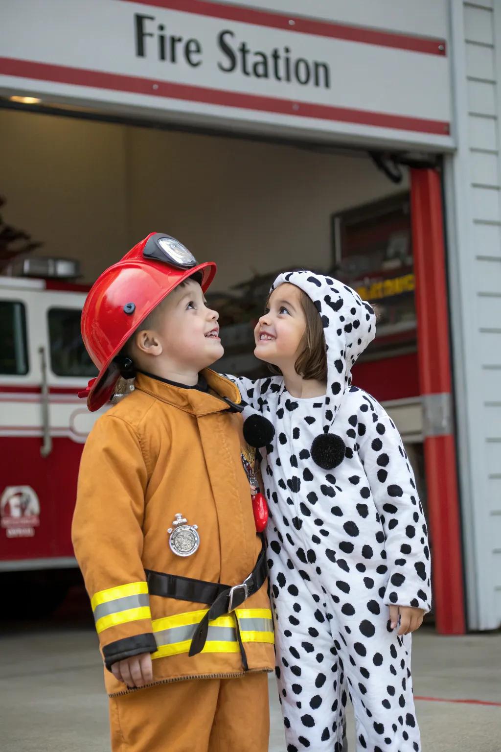 A heroic duo of firefighter and Spotted Pup prepared to save the day.