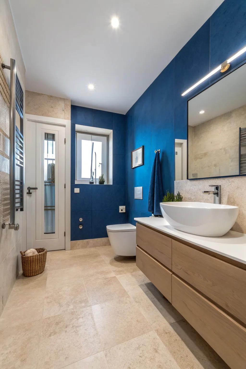 Introduce a vibrant touch with azure accents in your bathroom.