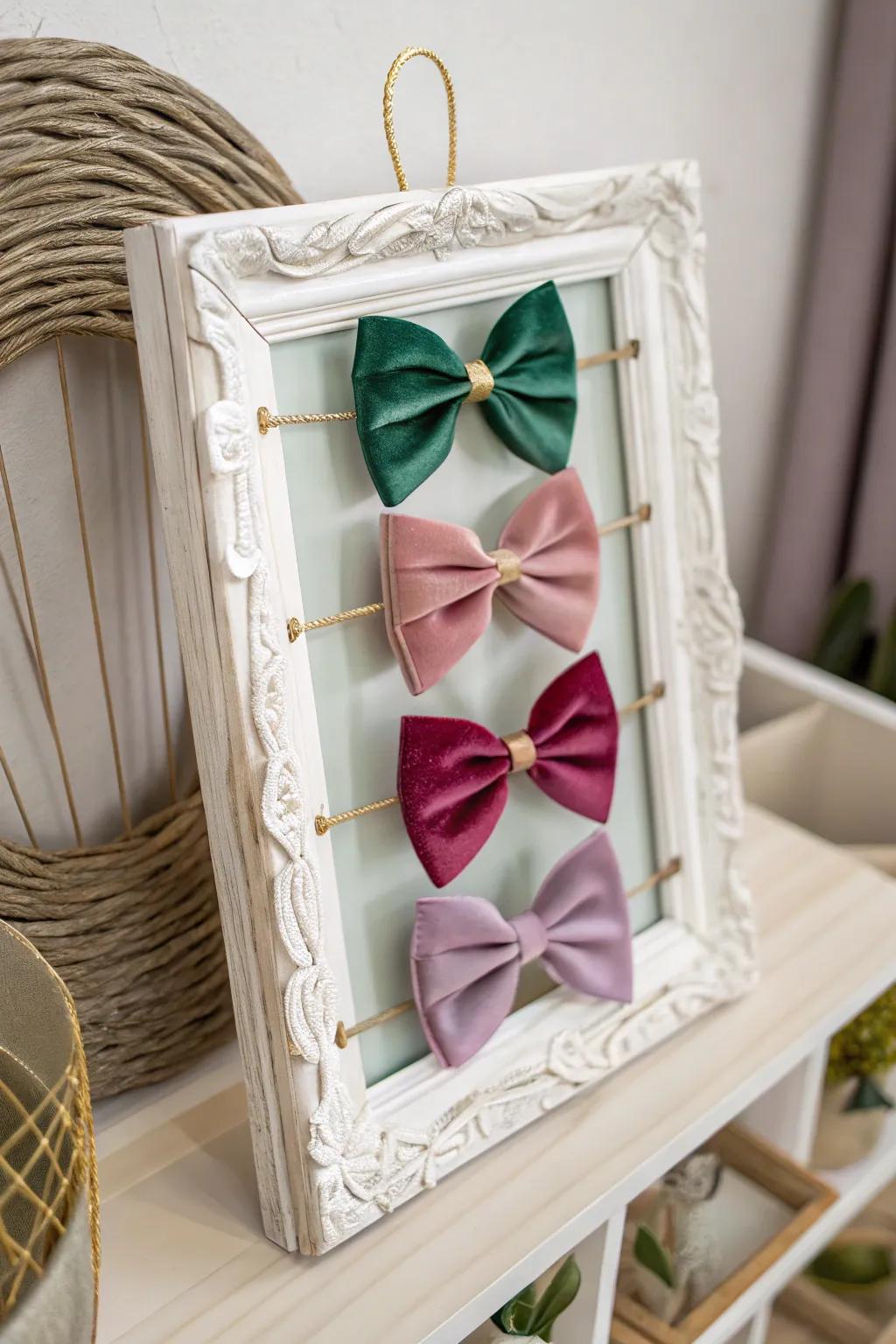 Turn your ribbon collection into breathtaking wall art with this refined framed organizer!