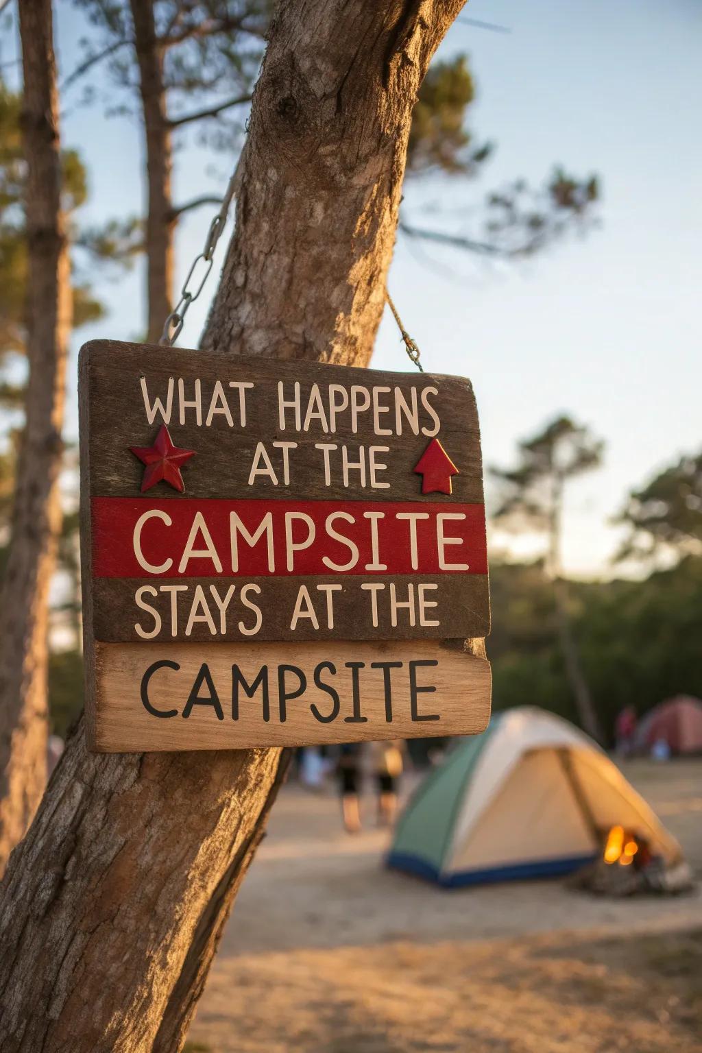 Infuse a touch of jest into your campsite with a handcrafted marker that invariably evokes a smile.