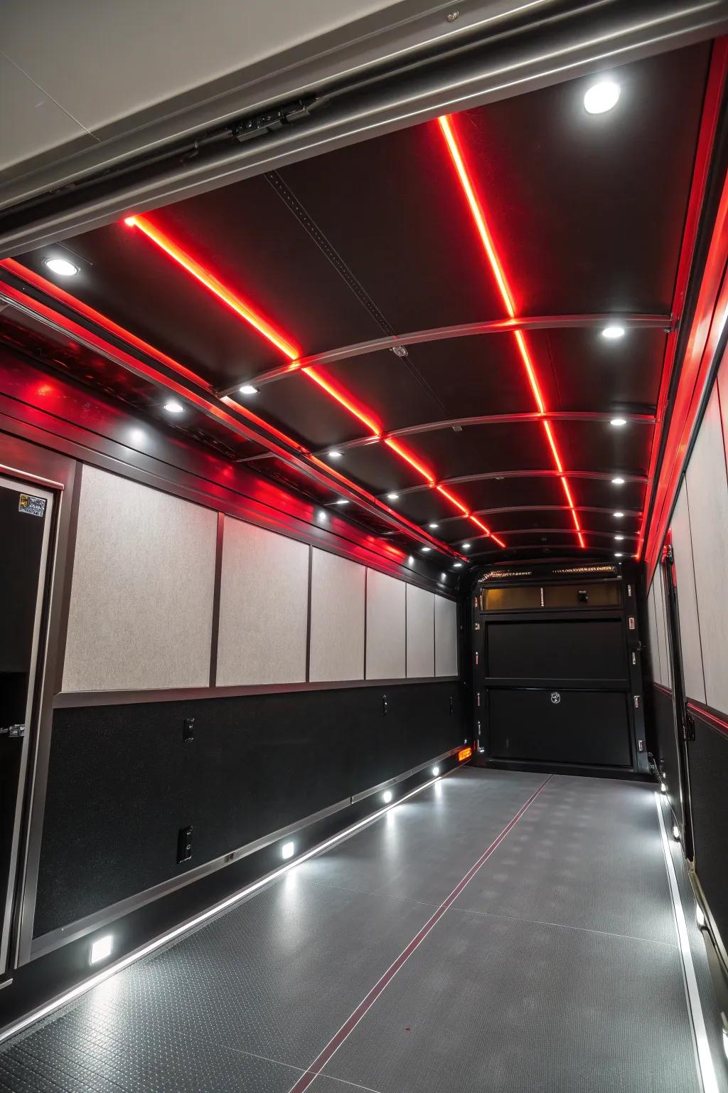 Give your cargo trailer a makeover with elegant LED strip lighting for a modern feel and soft radiance.